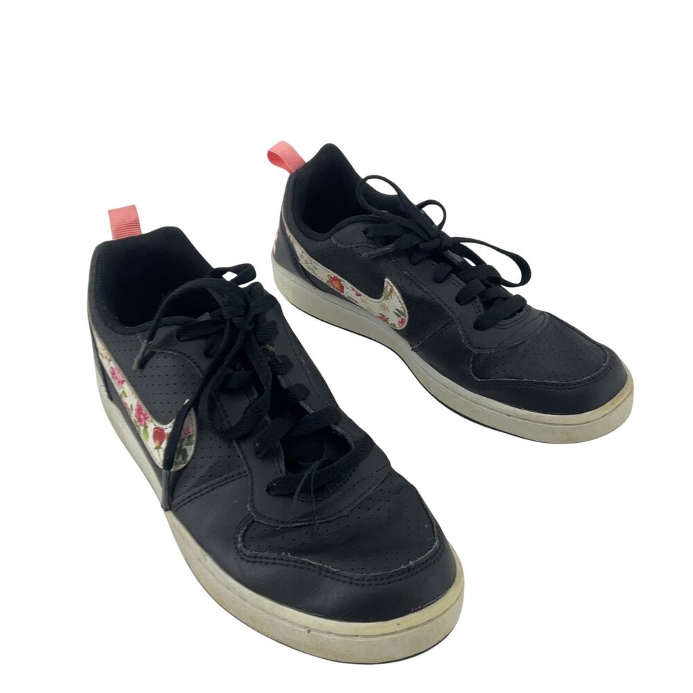 Nike Court Borough AF1 Floral Girls Black Sneakers Size 7Y Preowned